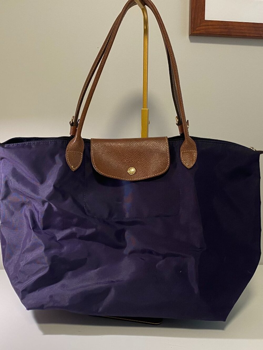Preowned Purple Longchamp LePliage Large Tote